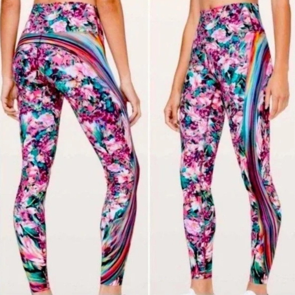 Lululemon Spectrum Wunder Under Hi-Rise Leggings Tights Nulux Rainbow Floral 2*